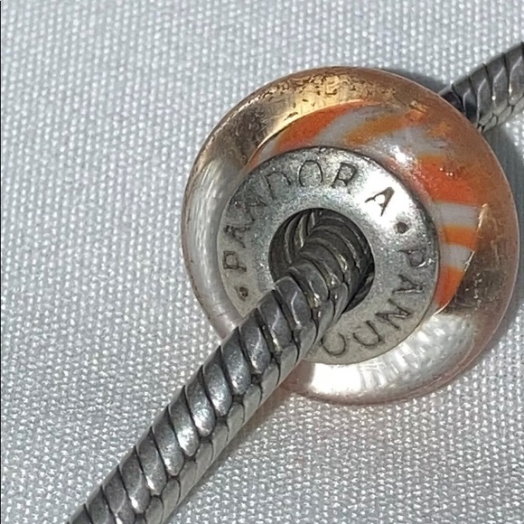 ORANGE AND WHITE CANDYCANE MURANO BEAD - Picture 3 of 5